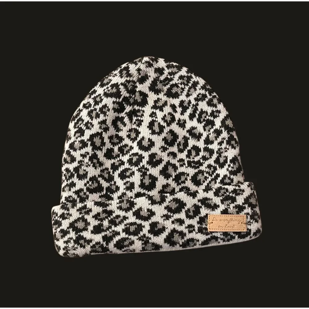 Kids Cheetah Print Winter Cap Hat Beanie No Pom Pom One Size
